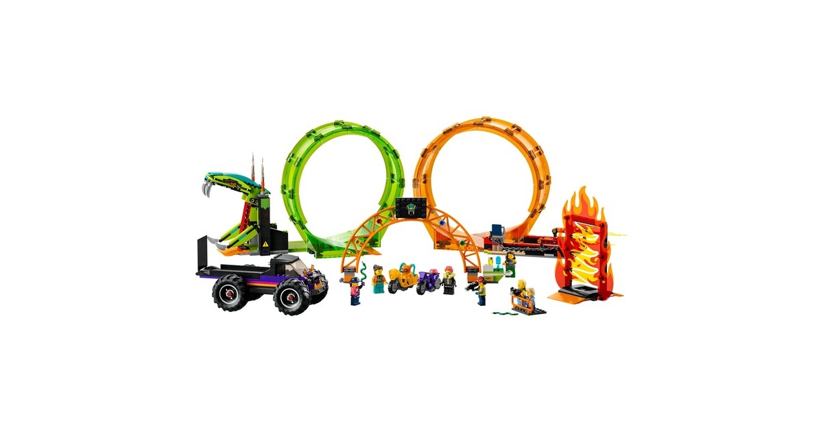LEGO 60339 City Stuntz Stuntshow-Doppellooping Set, Konstruktionsspielzeug(Inkl. Rampe, Monstertruck, 2x Motorrad und 7 Minifiguren)