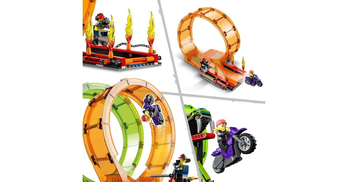 LEGO 60339 City Stuntz Stuntshow-Doppellooping Set, Konstruktionsspielzeug(Inkl. Rampe, Monstertruck, 2x Motorrad und 7 Minifiguren)