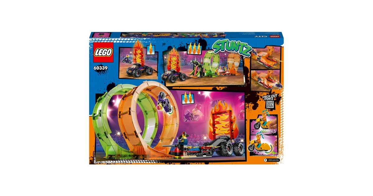 LEGO 60339 City Stuntz Stuntshow-Doppellooping Set, Konstruktionsspielzeug(Inkl. Rampe, Monstertruck, 2x Motorrad und 7 Minifiguren)