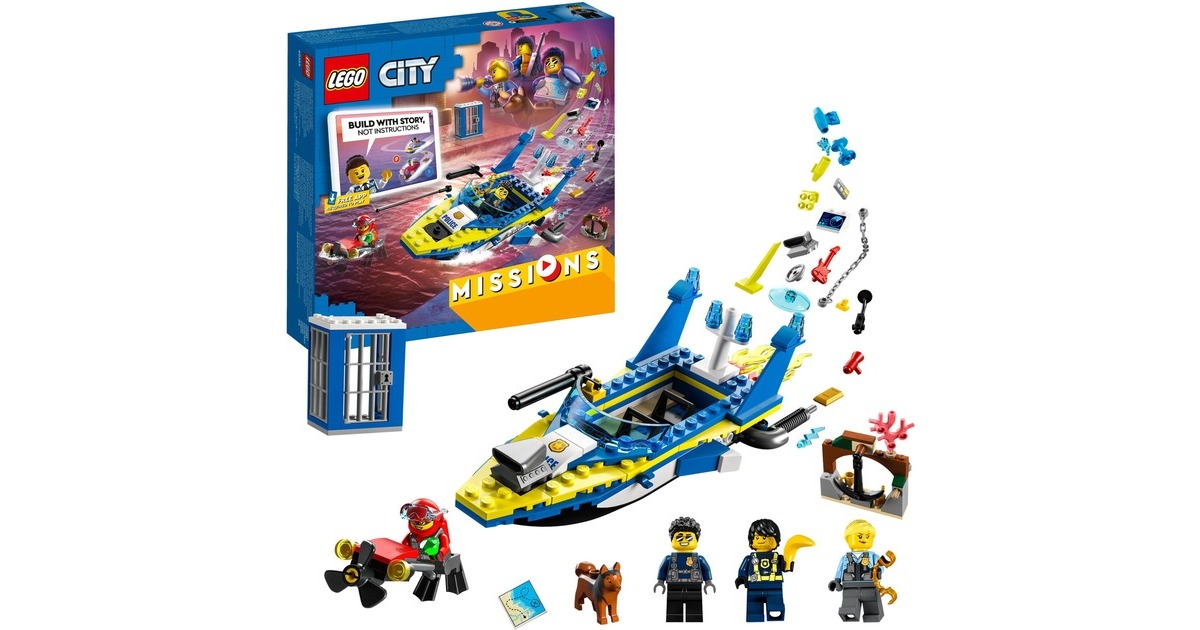 LEGO 60355 City Detektivmissionen der Wasserpolizei, Konstruktionsspielzeug(Interaktives Abenteuer-Spielset mit Boot und 4 Minifiguren)