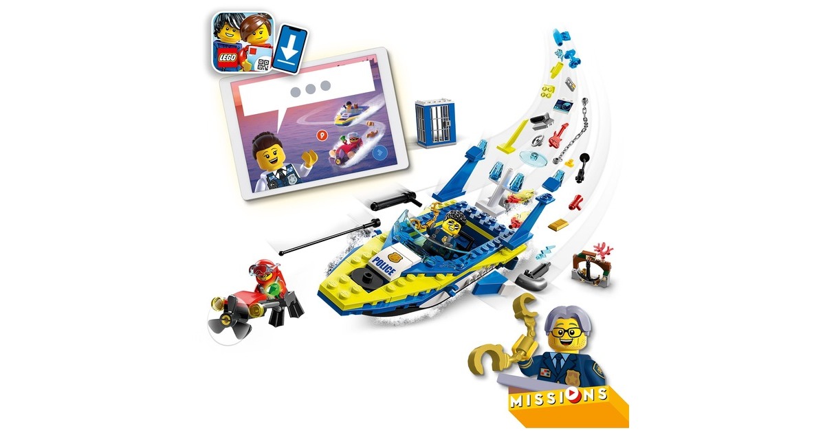 LEGO 60355 City Detektivmissionen der Wasserpolizei, Konstruktionsspielzeug(Interaktives Abenteuer-Spielset mit Boot und 4 Minifiguren)
