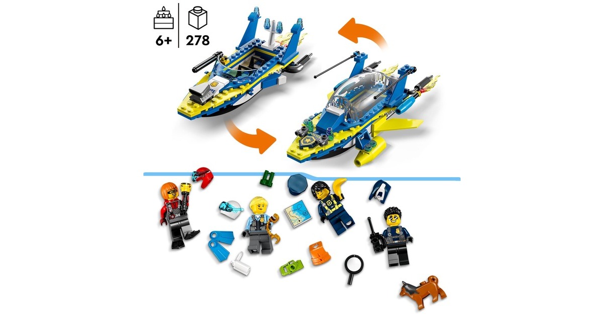 LEGO 60355 City Detektivmissionen der Wasserpolizei, Konstruktionsspielzeug(Interaktives Abenteuer-Spielset mit Boot und 4 Minifiguren)