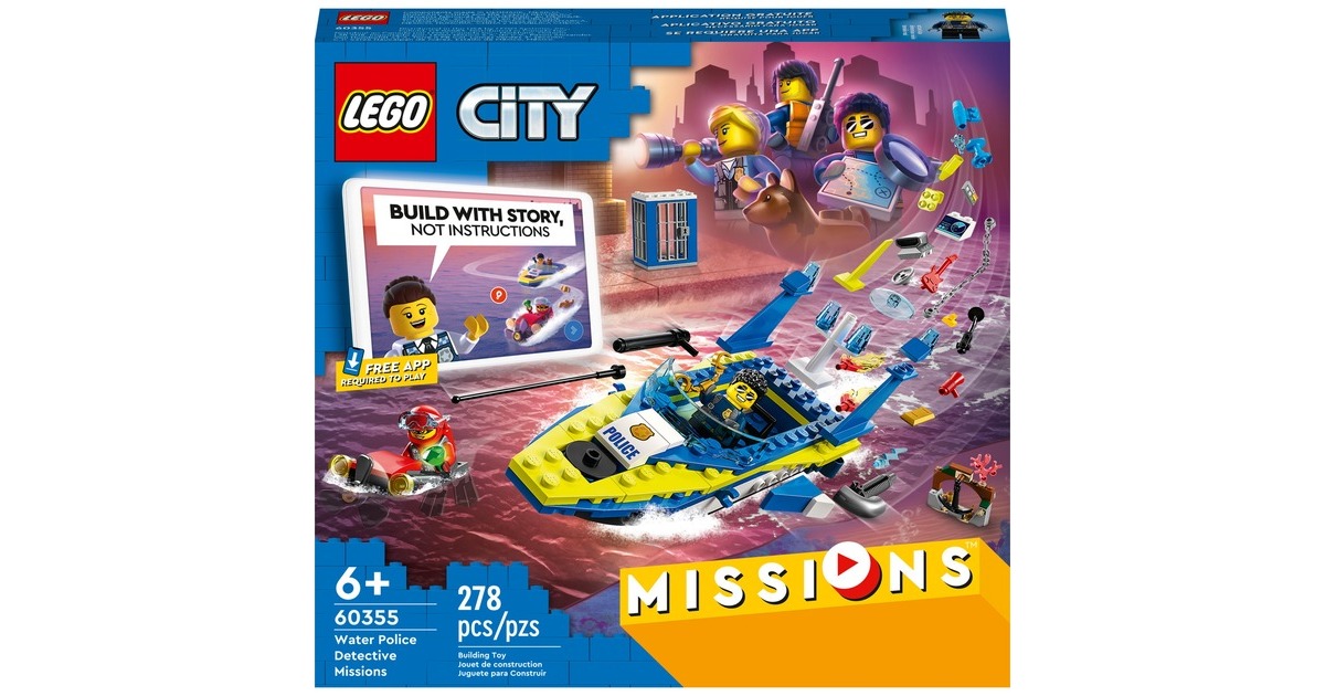 LEGO 60355 City Detektivmissionen der Wasserpolizei, Konstruktionsspielzeug(Interaktives Abenteuer-Spielset mit Boot und 4 Minifiguren)