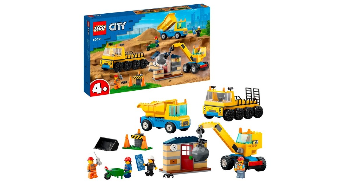 LEGO 60391 City Baufahrzeuge und Kran mit Abrissbirne, Konstruktionsspielzeug