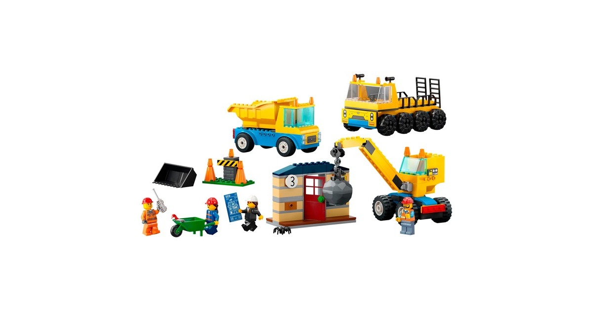 LEGO 60391 City Baufahrzeuge und Kran mit Abrissbirne, Konstruktionsspielzeug