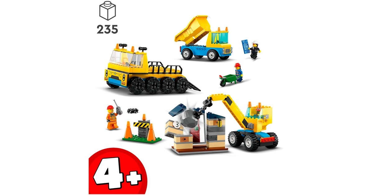 LEGO 60391 City Baufahrzeuge und Kran mit Abrissbirne, Konstruktionsspielzeug