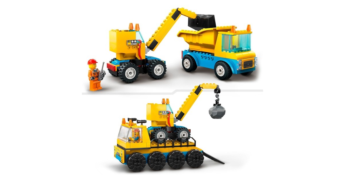LEGO 60391 City Baufahrzeuge und Kran mit Abrissbirne, Konstruktionsspielzeug
