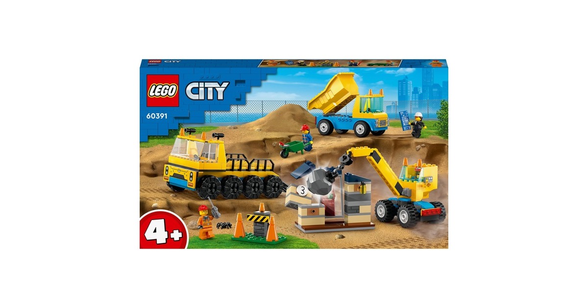 LEGO 60391 City Baufahrzeuge und Kran mit Abrissbirne, Konstruktionsspielzeug