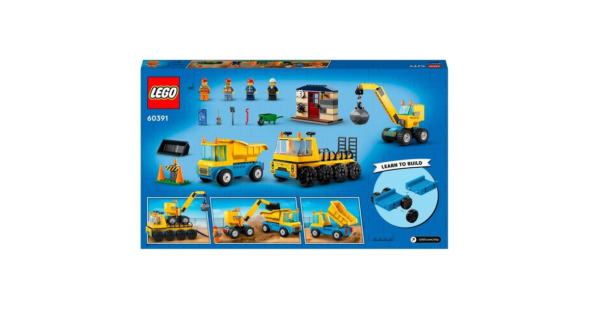 LEGO 60391 City Baufahrzeuge und Kran mit Abrissbirne, Konstruktionsspielzeug