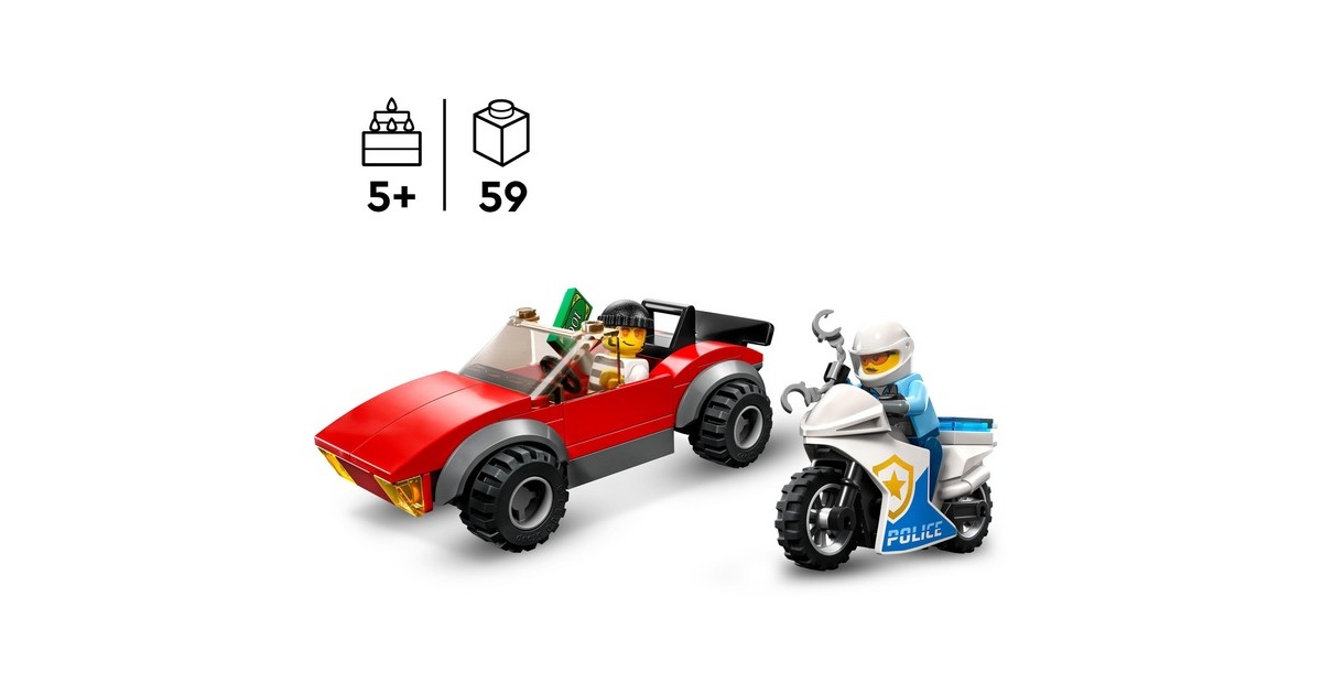 LEGO 60392 City Verfolgungsjagd mit dem Polizeimotorrad, Konstruktionsspielzeug