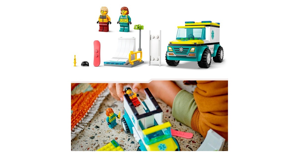 LEGO 60403 City Rettungswagen und Snowboarder, Konstruktionsspielzeug