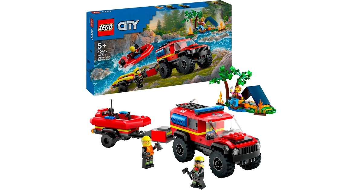 LEGO 60412 City Feuerwehrgeländewagen mit Rettungsboot, Konstruktionsspielzeug