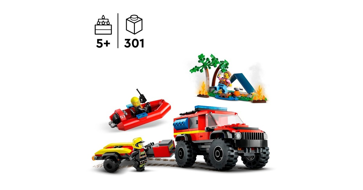 LEGO 60412 City Feuerwehrgeländewagen mit Rettungsboot, Konstruktionsspielzeug