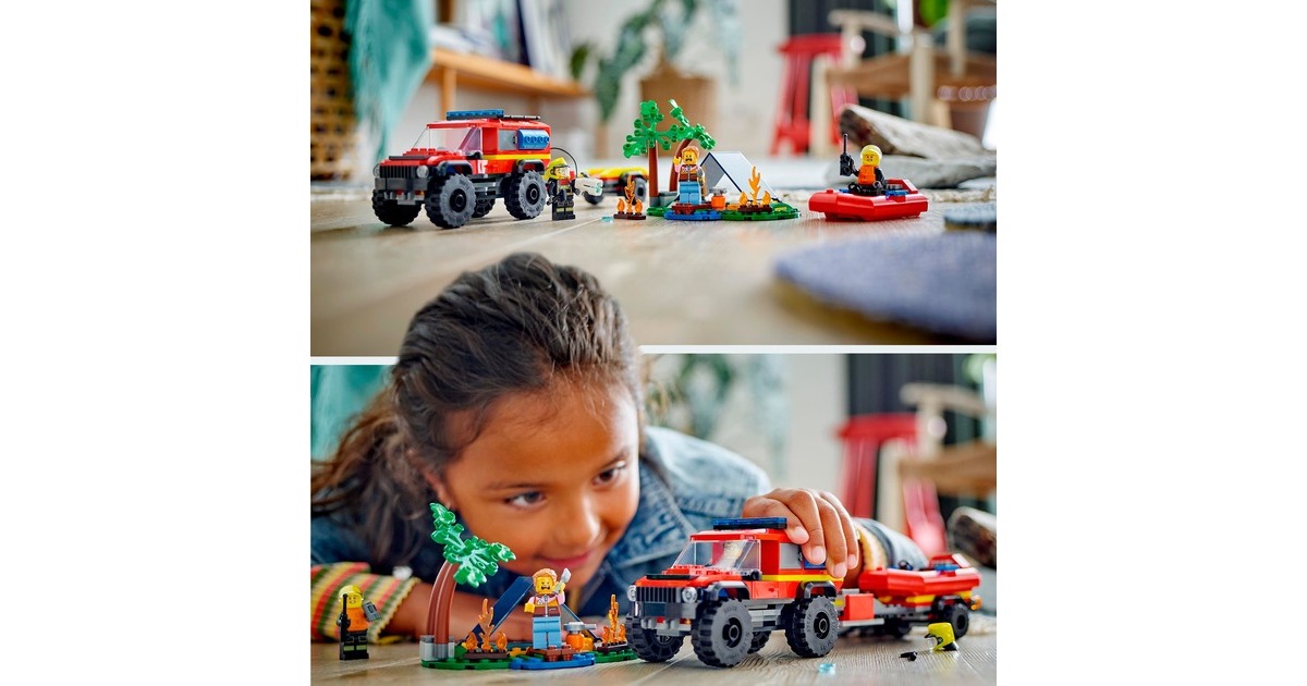 LEGO 60412 City Feuerwehrgeländewagen mit Rettungsboot, Konstruktionsspielzeug