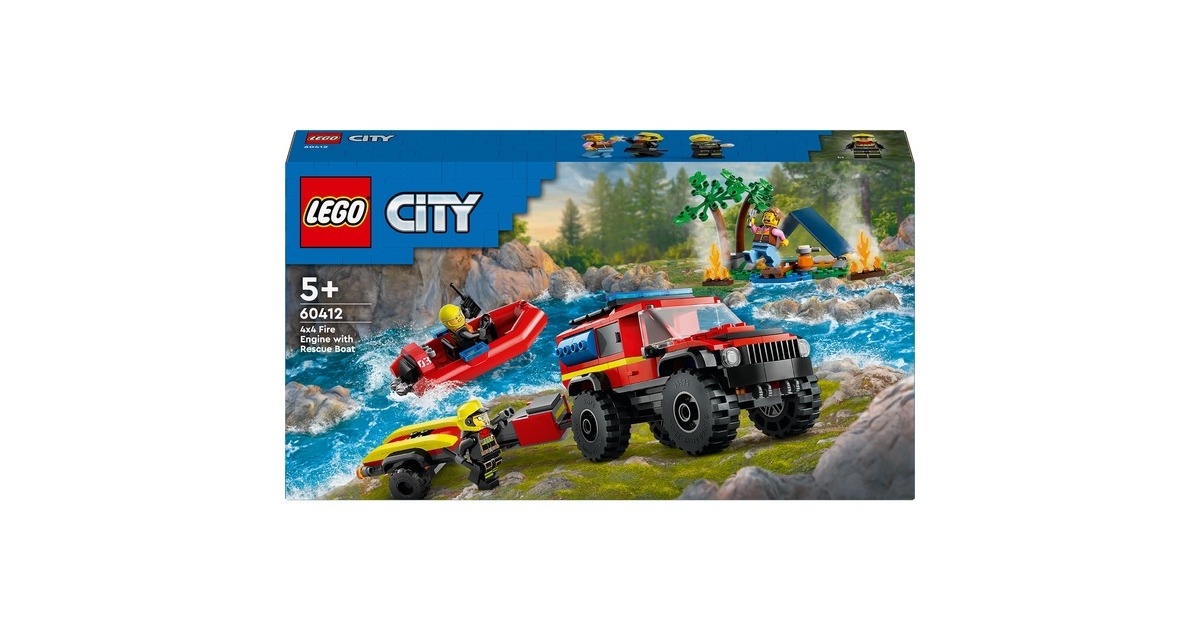 LEGO 60412 City Feuerwehrgeländewagen mit Rettungsboot, Konstruktionsspielzeug