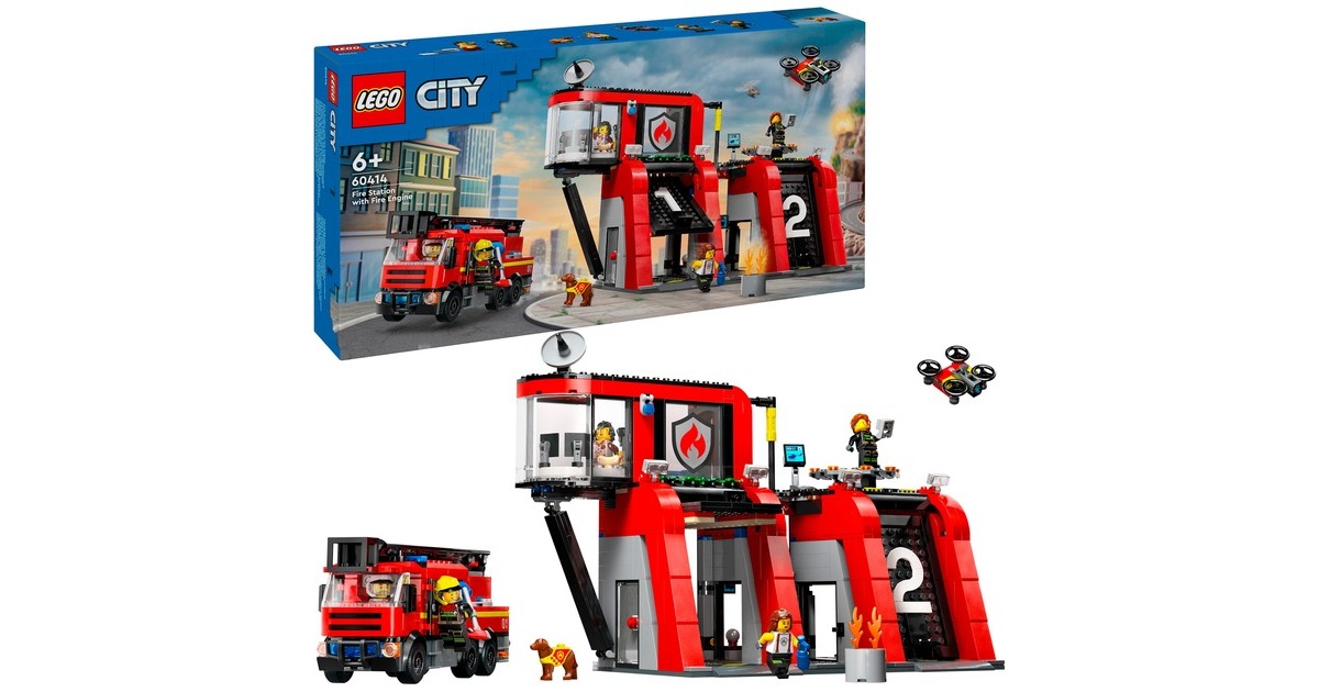 LEGO 60414 City Feuerwehrstation mit Drehleiterfahrzeug, Konstruktionsspielzeug