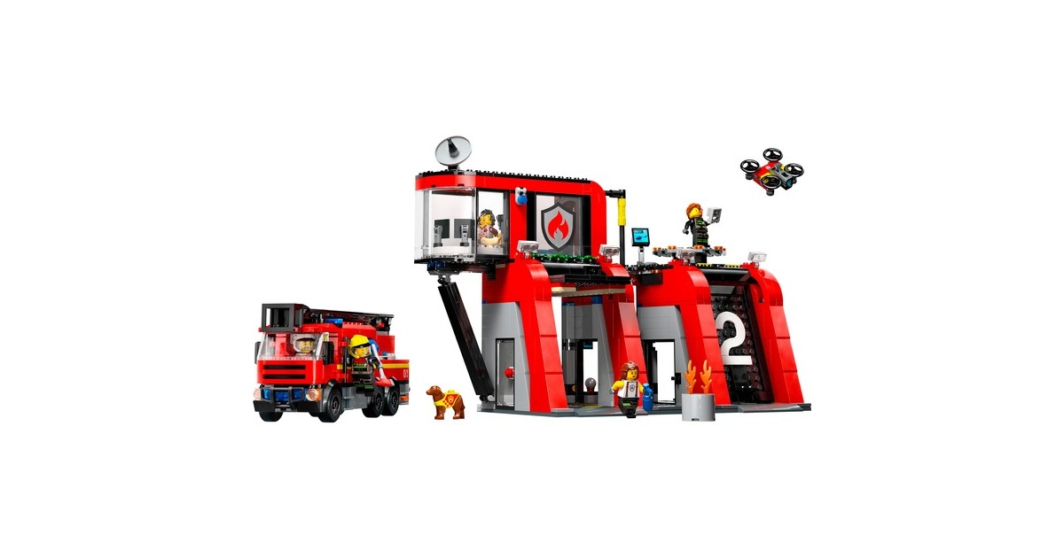 LEGO 60414 City Feuerwehrstation mit Drehleiterfahrzeug, Konstruktionsspielzeug