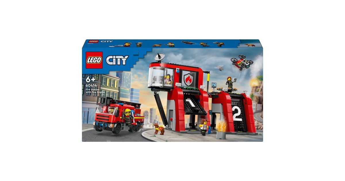 LEGO 60414 City Feuerwehrstation mit Drehleiterfahrzeug, Konstruktionsspielzeug