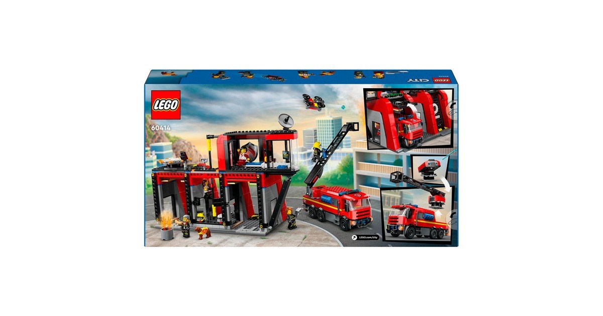 LEGO 60414 City Feuerwehrstation mit Drehleiterfahrzeug, Konstruktionsspielzeug