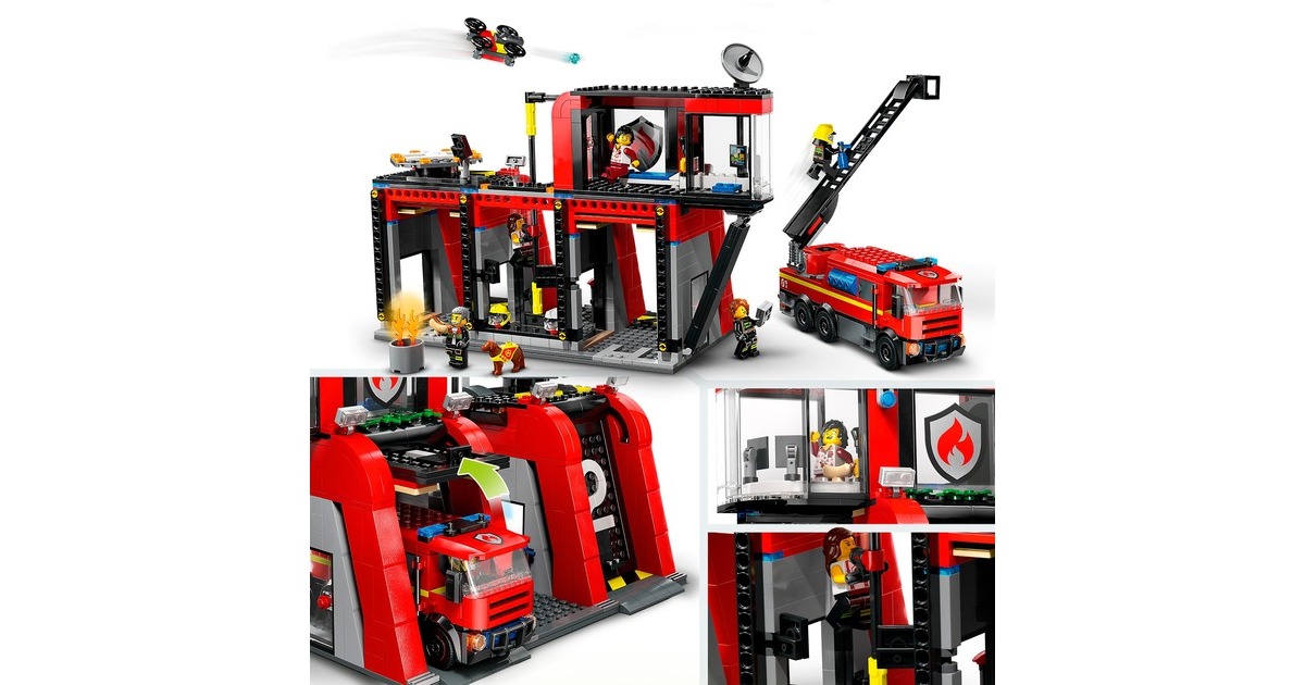 LEGO 60414 City Feuerwehrstation mit Drehleiterfahrzeug, Konstruktionsspielzeug