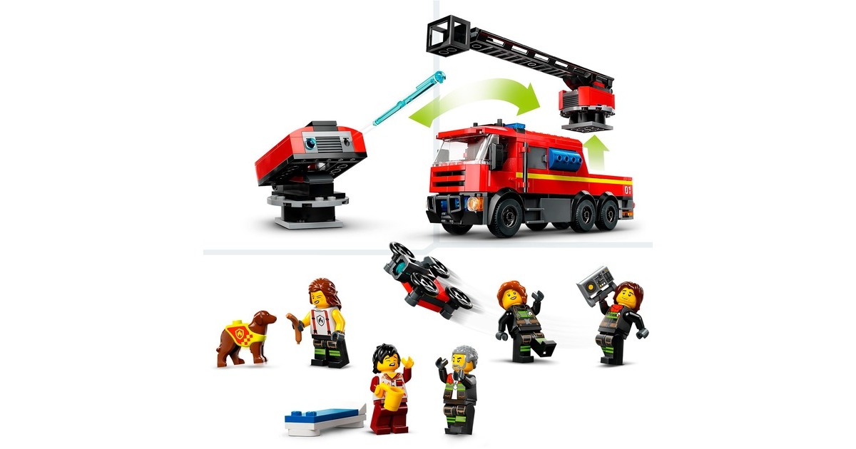 LEGO 60414 City Feuerwehrstation mit Drehleiterfahrzeug, Konstruktionsspielzeug