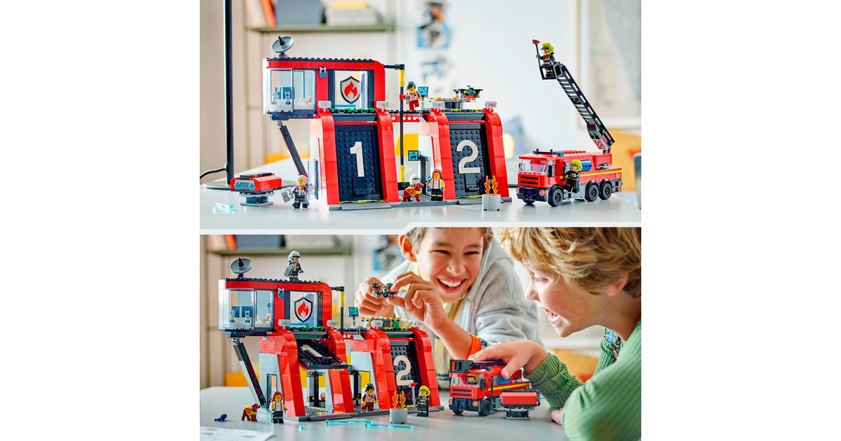 LEGO 60414 City Feuerwehrstation mit Drehleiterfahrzeug, Konstruktionsspielzeug