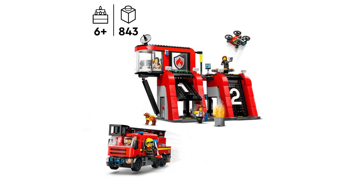 LEGO 60414 City Feuerwehrstation mit Drehleiterfahrzeug, Konstruktionsspielzeug