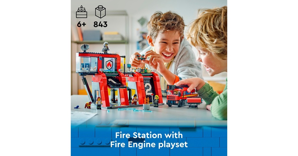 LEGO 60414 City Feuerwehrstation mit Drehleiterfahrzeug, Konstruktionsspielzeug