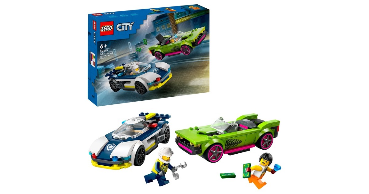 LEGO 60415 City Verfolgungsjagd mit Polizeiauto und Muscle Car, Konstruktionsspielzeug