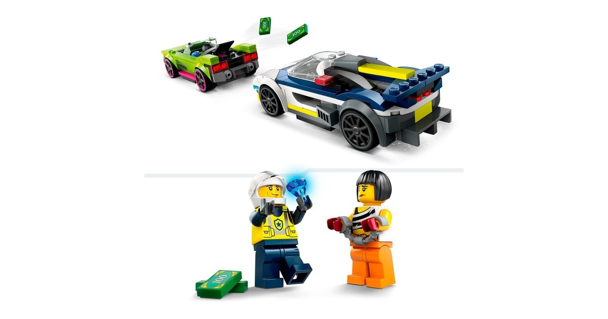 LEGO 60415 City Verfolgungsjagd mit Polizeiauto und Muscle Car, Konstruktionsspielzeug