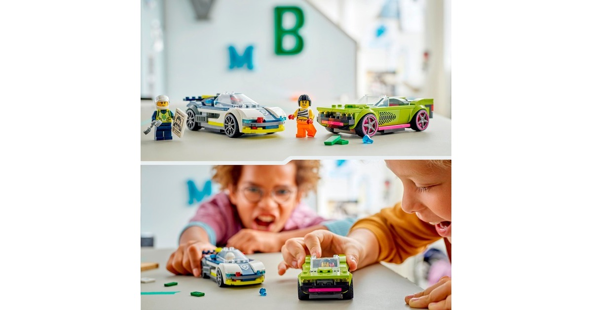 LEGO 60415 City Verfolgungsjagd mit Polizeiauto und Muscle Car, Konstruktionsspielzeug