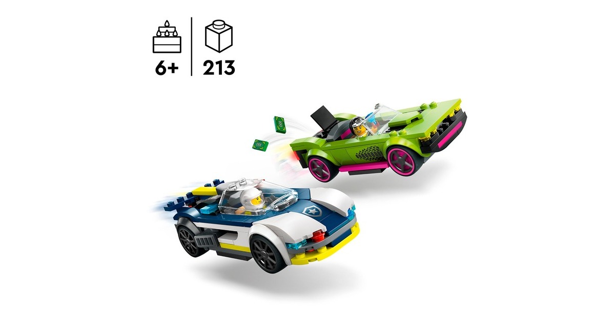 LEGO 60415 City Verfolgungsjagd mit Polizeiauto und Muscle Car, Konstruktionsspielzeug