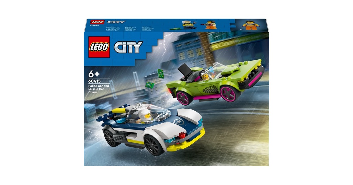 LEGO 60415 City Verfolgungsjagd mit Polizeiauto und Muscle Car, Konstruktionsspielzeug