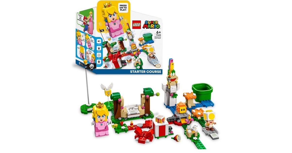LEGO 71403 Super Mario Abenteuer mit Peach – Starterset, Konstruktionsspielzeug(Baubares Spielzeug mit interaktiver Prinzessinnen Figur, Gelber Toad und Lemmy)