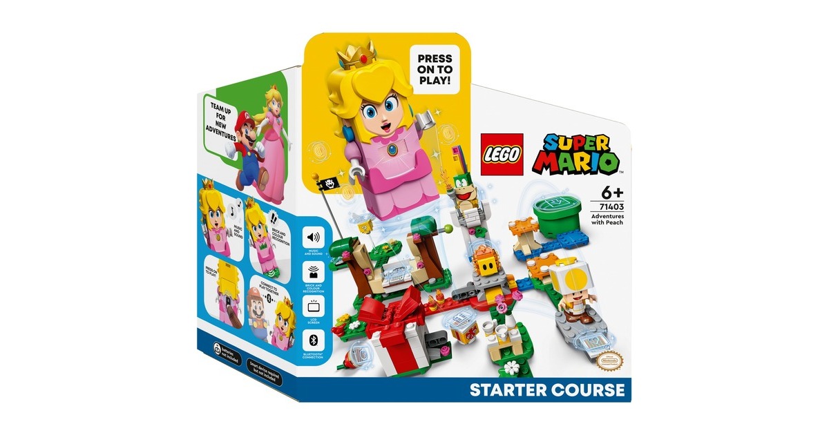 LEGO 71403 Super Mario Abenteuer mit Peach – Starterset, Konstruktionsspielzeug(Baubares Spielzeug mit interaktiver Prinzessinnen Figur, Gelber Toad und Lemmy)