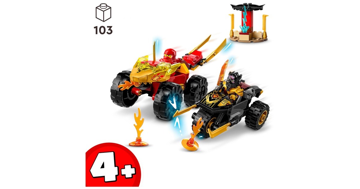LEGO 71789 Ninjago Verfolgungsjagd mit Kais Flitzer und Ras' Motorrad, Konstruktionsspielzeug