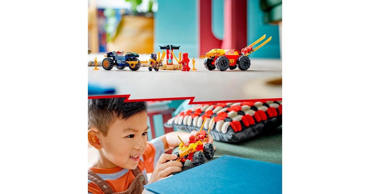 LEGO 71789 Ninjago Verfolgungsjagd mit Kais Flitzer und Ras' Motorrad, Konstruktionsspielzeug