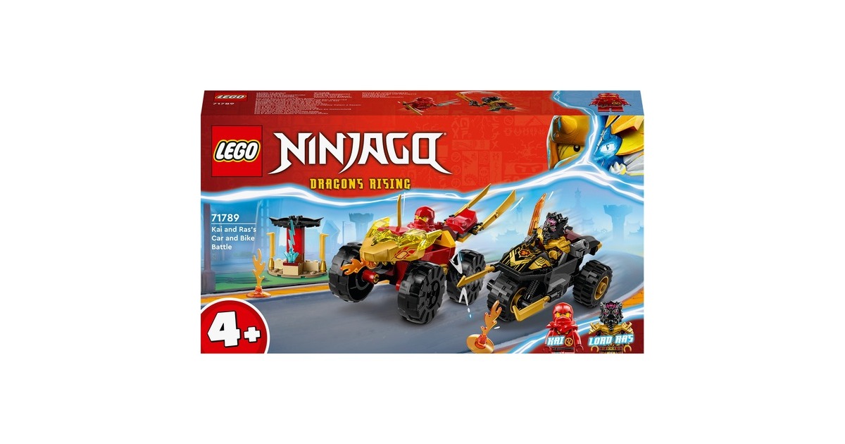 LEGO 71789 Ninjago Verfolgungsjagd mit Kais Flitzer und Ras' Motorrad, Konstruktionsspielzeug