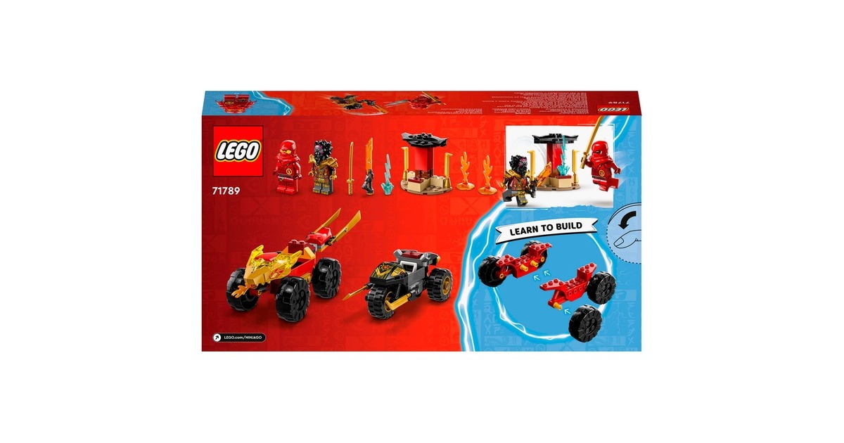 LEGO 71789 Ninjago Verfolgungsjagd mit Kais Flitzer und Ras' Motorrad, Konstruktionsspielzeug