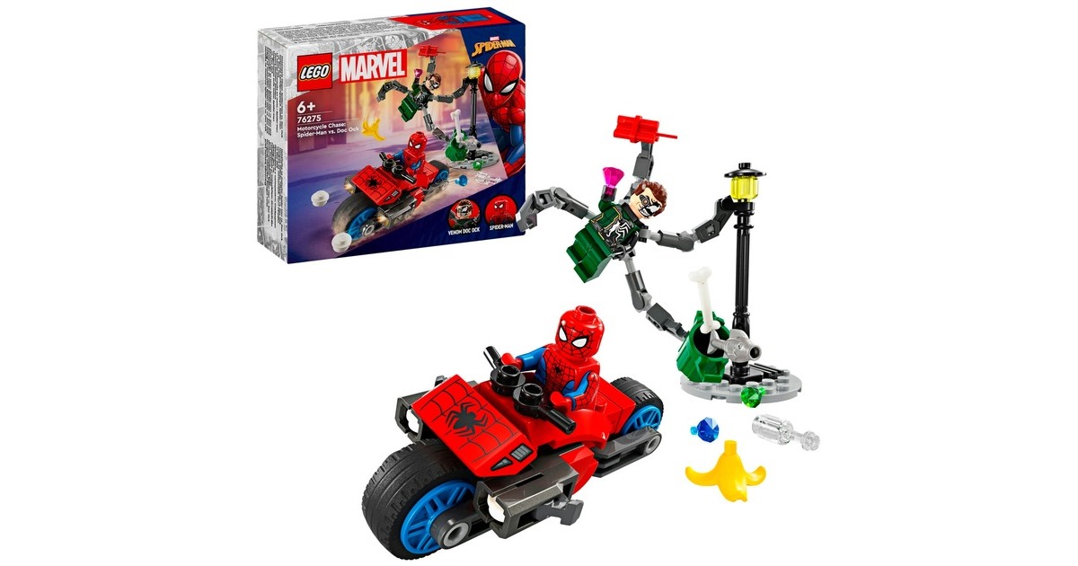 LEGO 76275 Marvel Super Heroes Motorrad-Verfolgungsjagd: Spider-Man vs. Doc Ock, Konstruktionsspielzeug