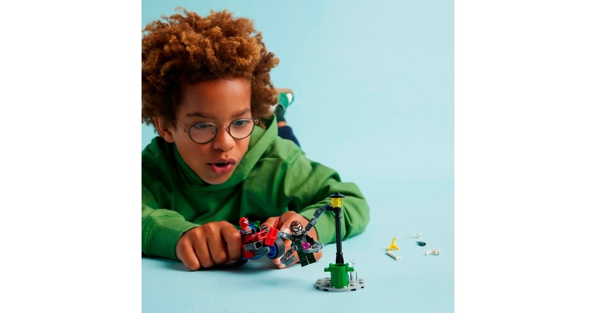 LEGO 76275 Marvel Super Heroes Motorrad-Verfolgungsjagd: Spider-Man vs. Doc Ock, Konstruktionsspielzeug