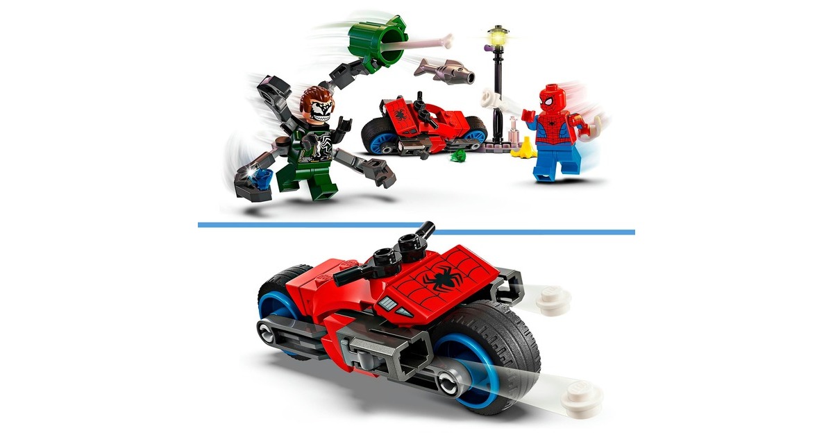 LEGO 76275 Marvel Super Heroes Motorrad-Verfolgungsjagd: Spider-Man vs. Doc Ock, Konstruktionsspielzeug