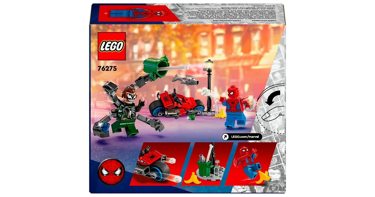 LEGO 76275 Marvel Super Heroes Motorrad-Verfolgungsjagd: Spider-Man vs. Doc Ock, Konstruktionsspielzeug
