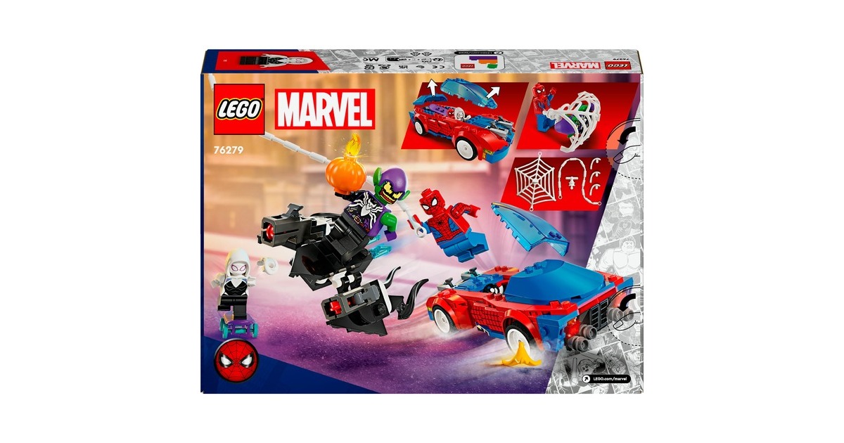 LEGO 76279 Marvel Super Heroes Spider-Mans Rennauto & Venom Green Goblin, Konstruktionsspielzeug