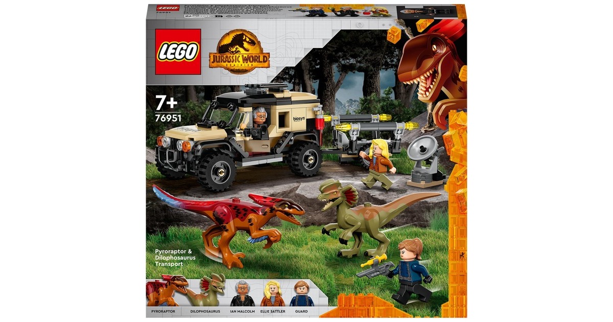 LEGO 76951 Jurassic World Pyroraptor & Dilophosaurus Transport, Konstruktionsspielzeug