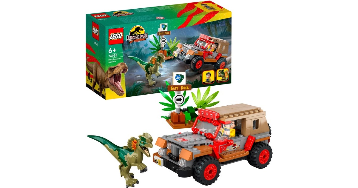 LEGO 76958 Jurassic World Hinterhalt des Dilophosaurus, Konstruktionsspielzeug