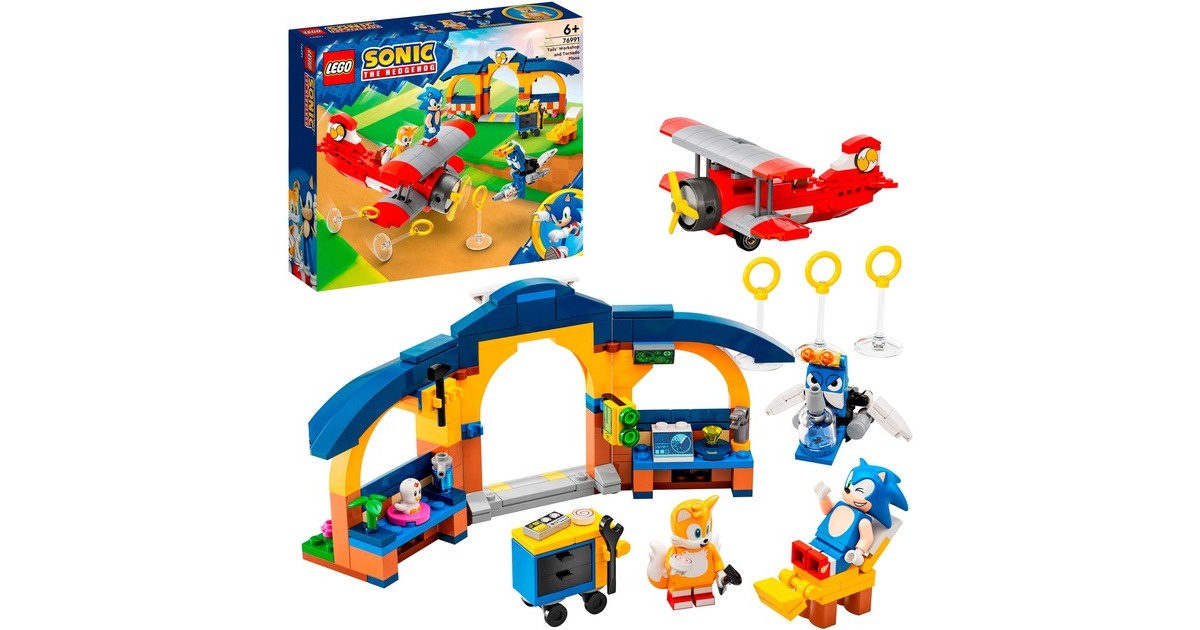 LEGO 76991 Sonic the Hedgehog Sonic Tails‘ Tornadoflieger mit Werkstatt, Konstruktionsspielzeug