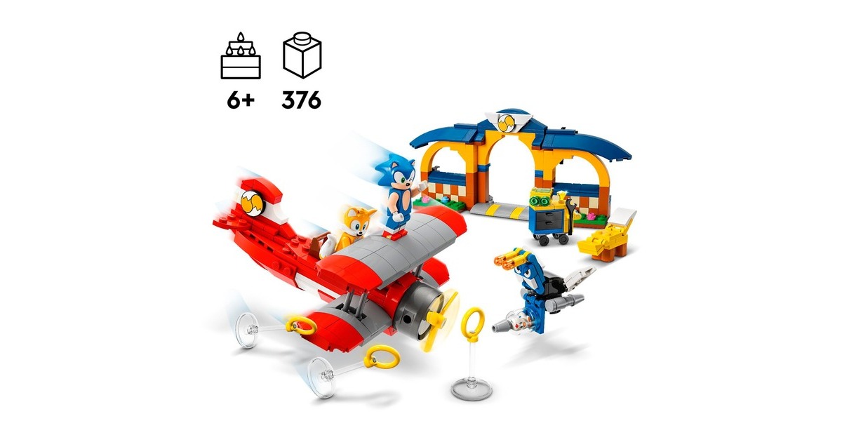 LEGO 76991 Sonic the Hedgehog Sonic Tails‘ Tornadoflieger mit Werkstatt, Konstruktionsspielzeug