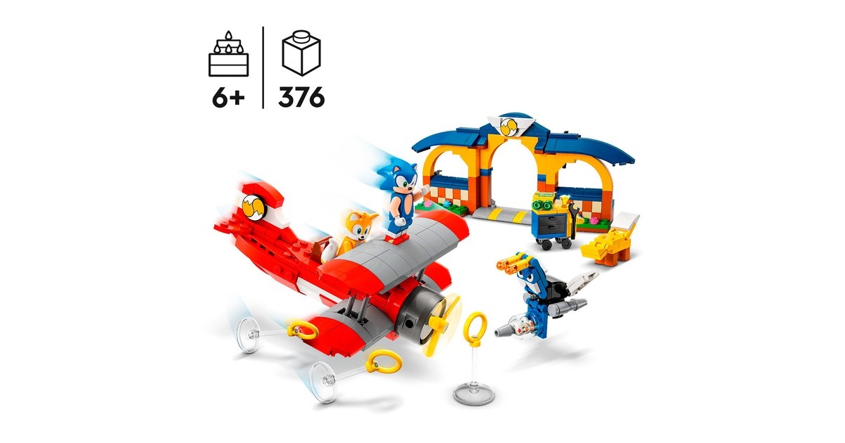 LEGO 76991 Sonic the Hedgehog Sonic Tails‘ Tornadoflieger mit Werkstatt, Konstruktionsspielzeug