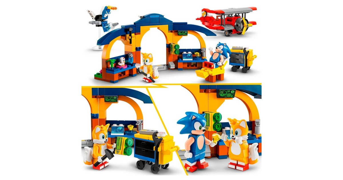 LEGO 76991 Sonic the Hedgehog Sonic Tails‘ Tornadoflieger mit Werkstatt, Konstruktionsspielzeug